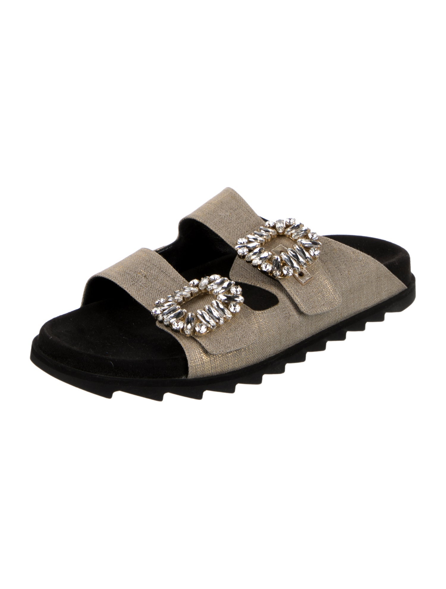 Roger Vivier Leather Crystal Embellishments Slides